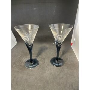Pair of Courvoisier Cognac CV Blue Stem Cocktail Martini Brandy Snifter Glasses‎